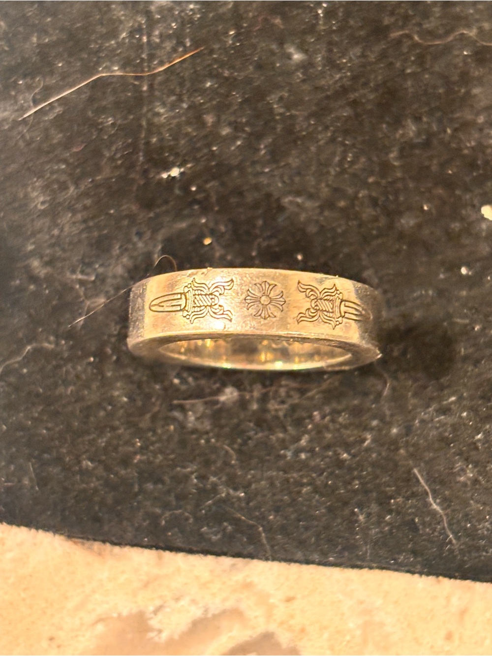 Chrome Hearts Engraved Floral and Cross Band Ring in silver Tone